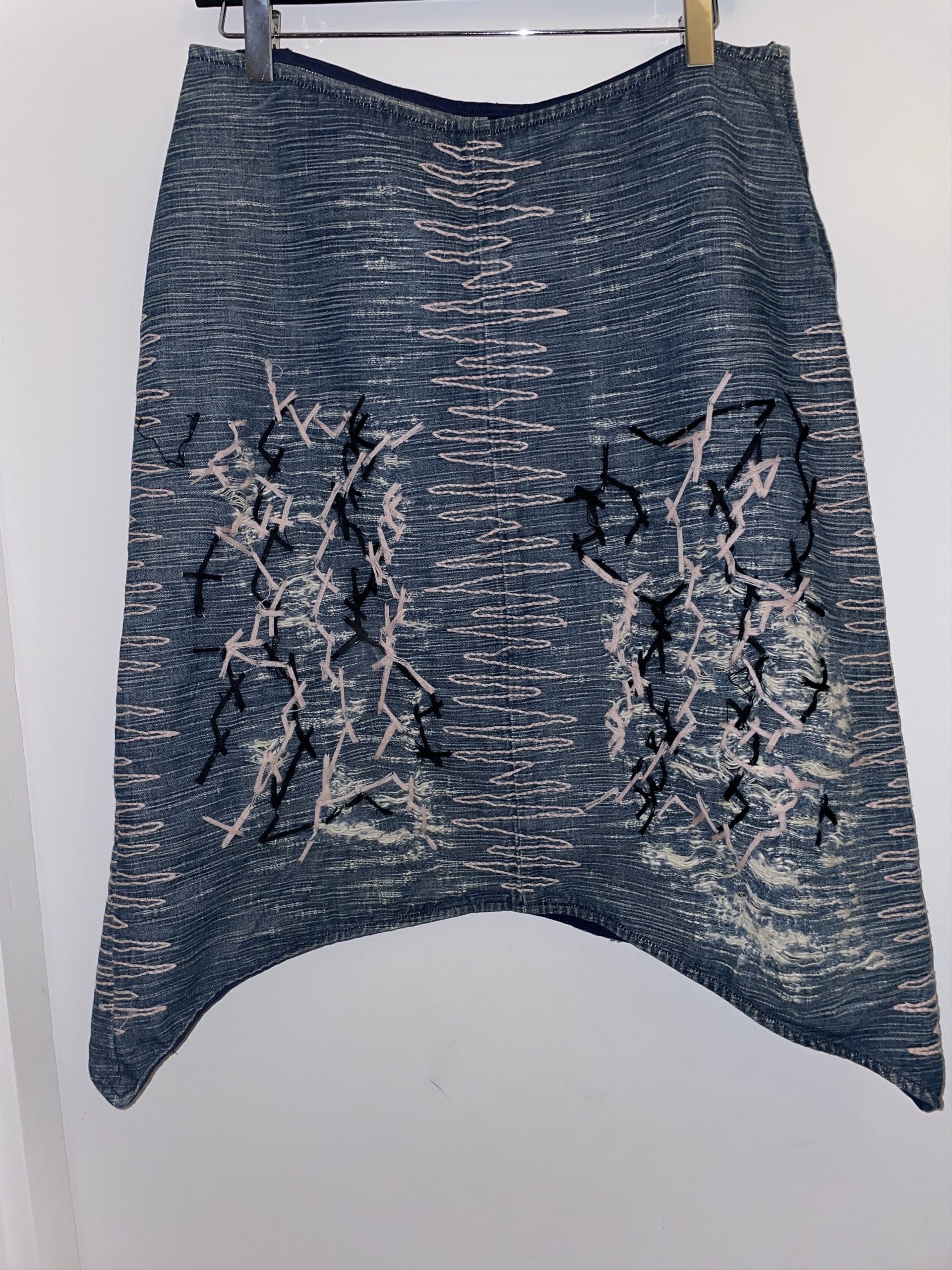 Italian Designers x Replay E-Play By Replay 90/00S Embroidered & Distressed Denim Skirt in Mid Denim, Women's (Size 32)