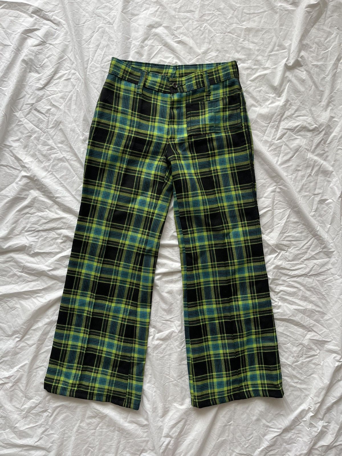 Italian Designers x Vivienne Westwood Vintage Plaid Green Flared Pants, Women's (Size 25)