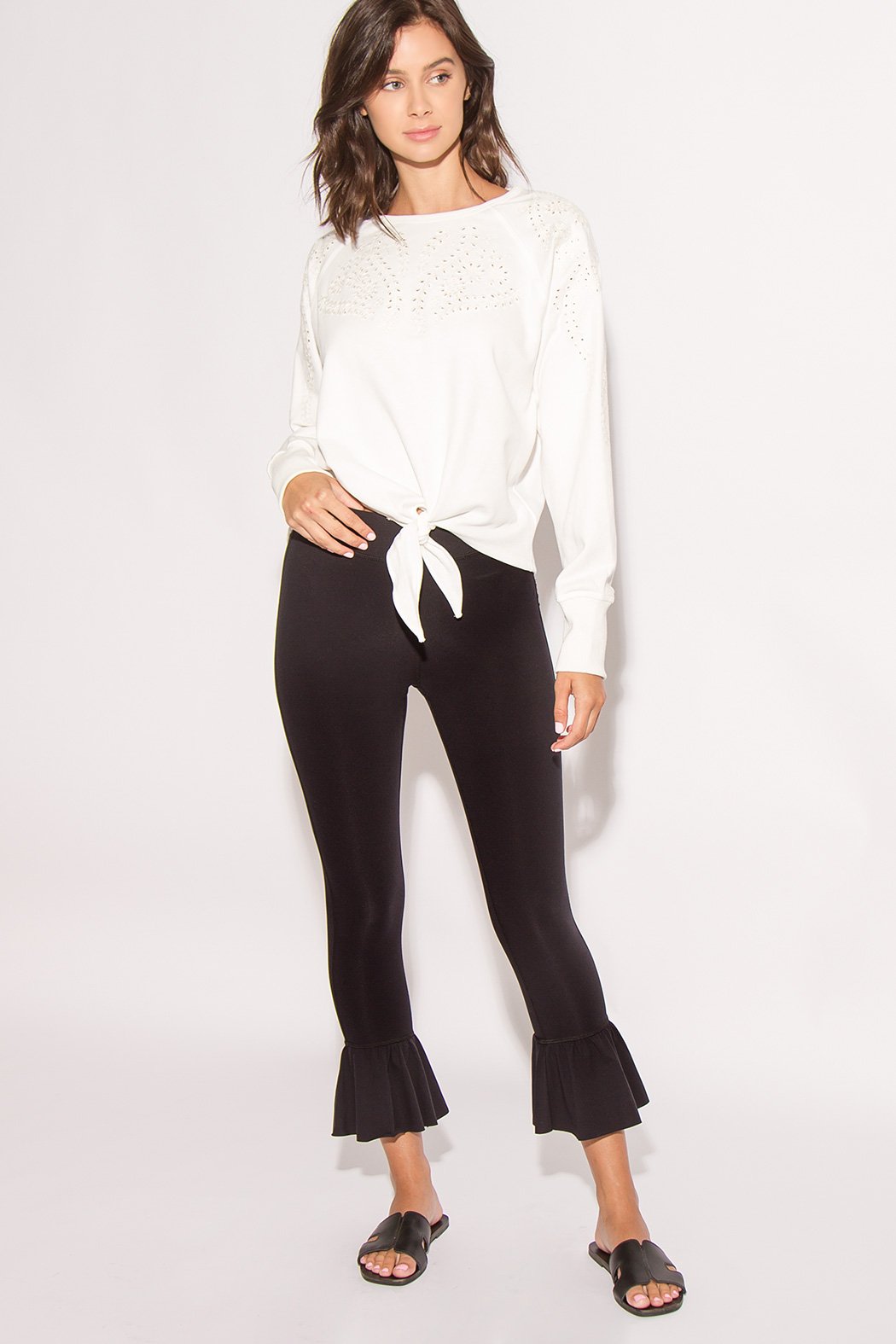 Ivory Ruffle Cropped Leggings