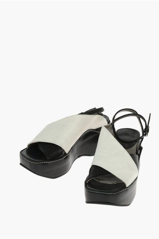 Ixos Two-Tone Leather Silene Wedge Sandals 7Cm in Black/White, Women's (Size 11)