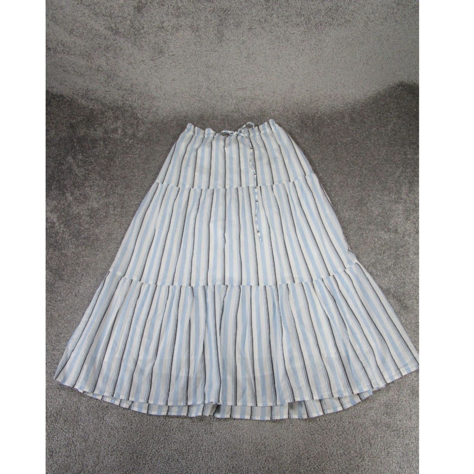 J Crew J. Crew Skirt Womens Large Paperbag Tiered Midi White Blue Stripes Cotton New (Size 36)