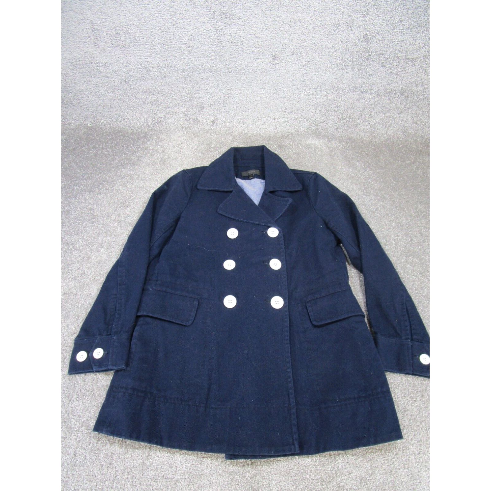 J Crew J.crew Pea Coat Womens 4 Navy Blue Cotton Work in White (Size Small)