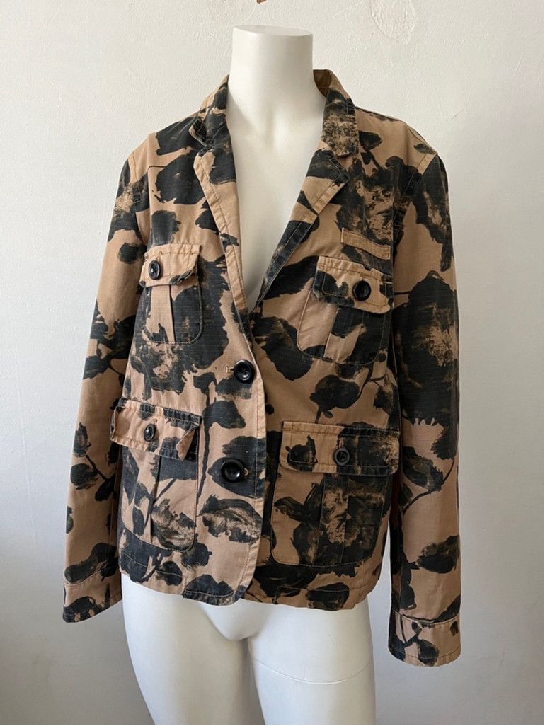 J Crew Jcrew Camouflage Utility Pattern 3 Button Blazer Jacket S in Beige, Women's (Size Small)