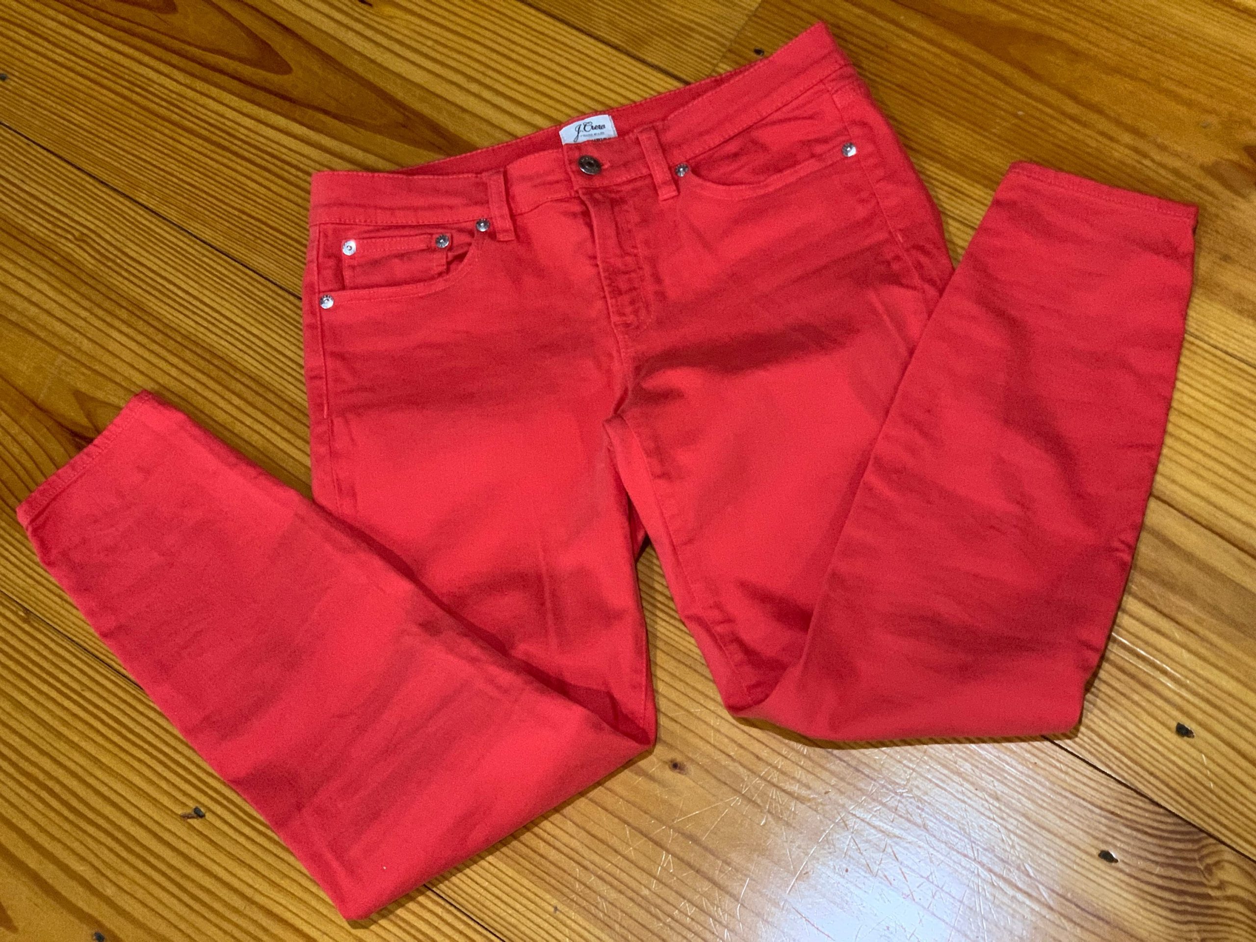 J. Crew Toothpick Skinny Jeans Red-Orange Women's Pants Size 4 Inseam 27 Leg Width 5 1/4" At Bottom Clothing Vintage