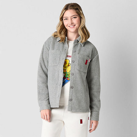 JCPenney x HARIBO Womens Juniors Lightweight Shirt Jacket, Small, Gray