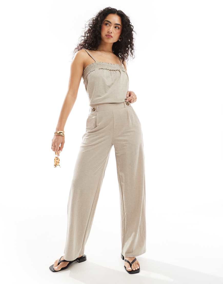 JDY high waisted cropped wide fit pants in beige - part of a set-Neutral