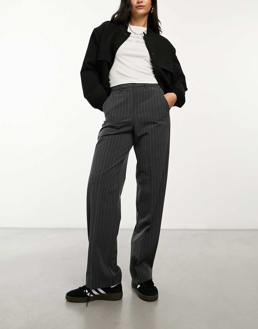 JJXX Mary high waisted tailored pants in gray pinstripe