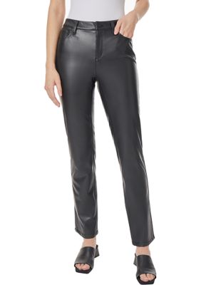 JONES NEW YORK Women's Faux Leather Lexington Straight Leg Pants, Black, 4