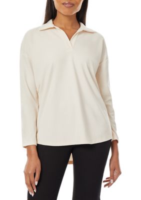 JONES NEW YORK Women's Long Sleeve Swing Polo Top, White, XS