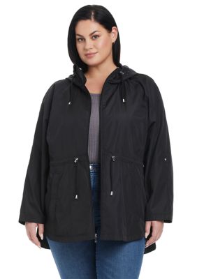 JONES NEW YORK Women's Plus Size Packable Rain Anorak Jacket, Black, 1X