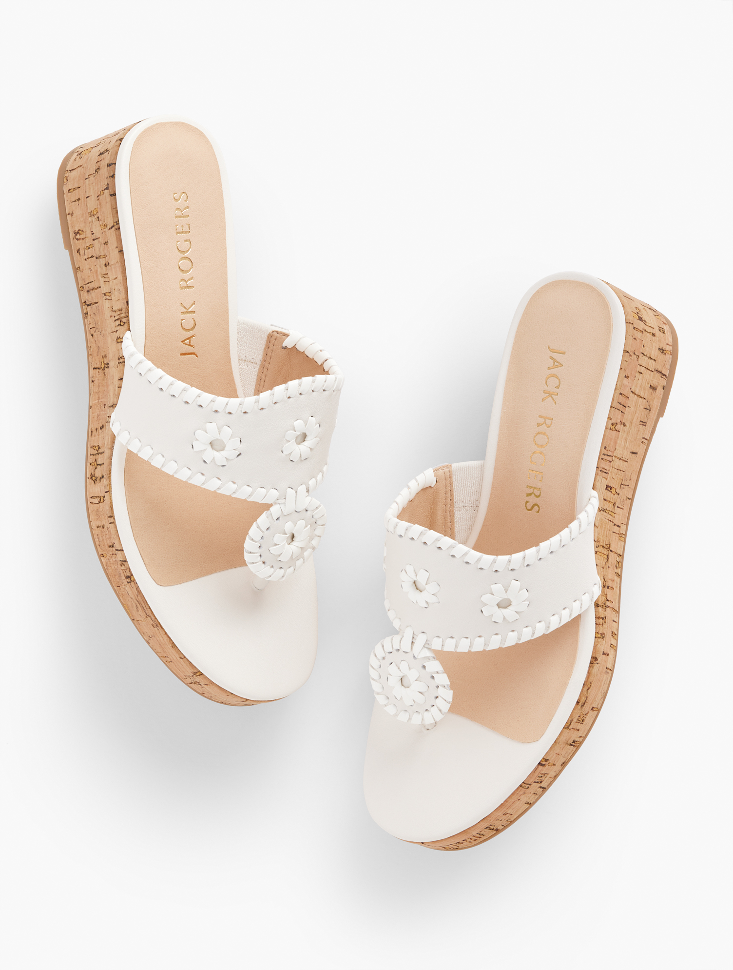 Jack Rogers Jacks Cork Wedge Sandals - White - 11M Talbots