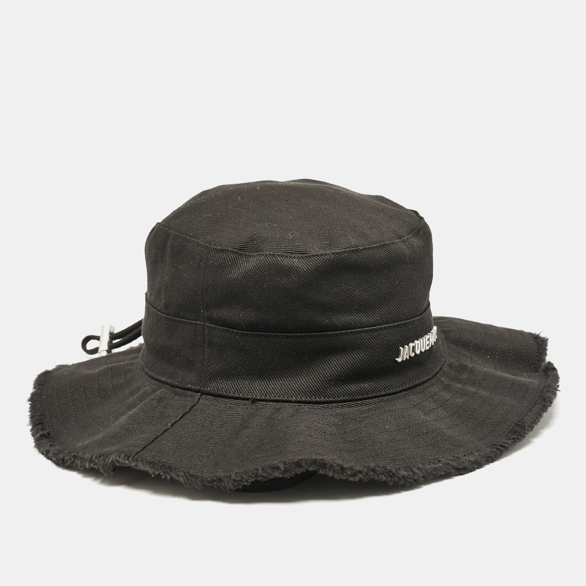 Jacquemus Black Cotton Drawstring Bucket Hat Size 56