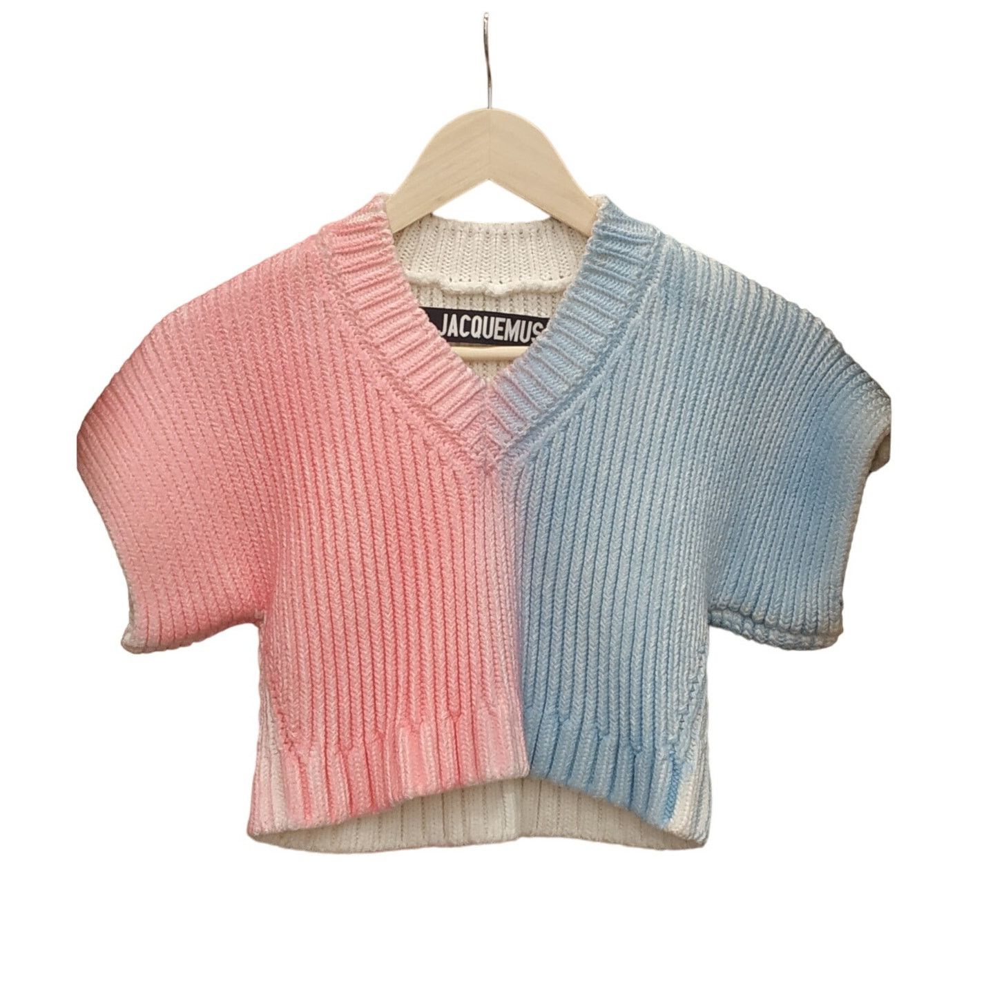 Jacquemus Cropped Top Small Pink Blue Two Tone Ribbed Knit, Women's