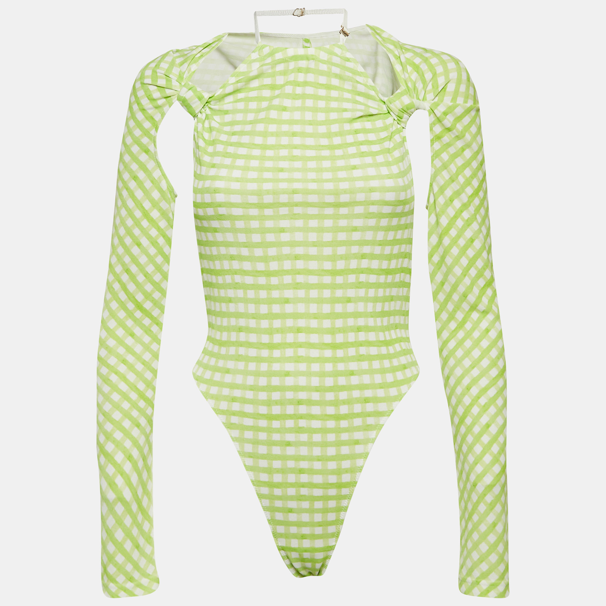 Jacquemus Green Checks Jersey Le Body Nodi Bodysuit M