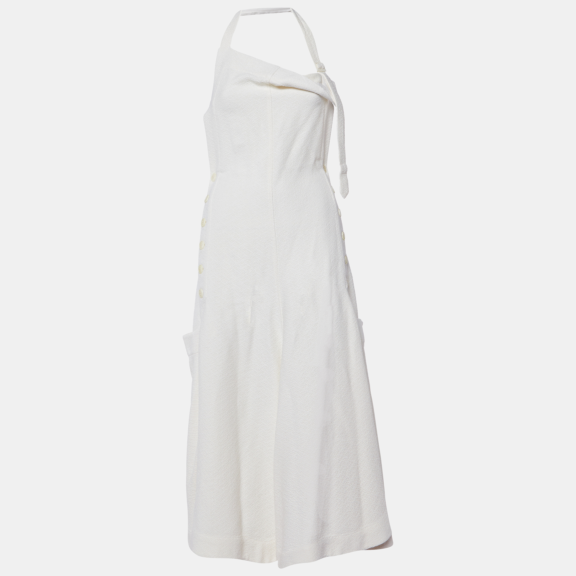 Jacquemus La Collectionneuse White Textured Crepe Tablier Halter Neck Dress L