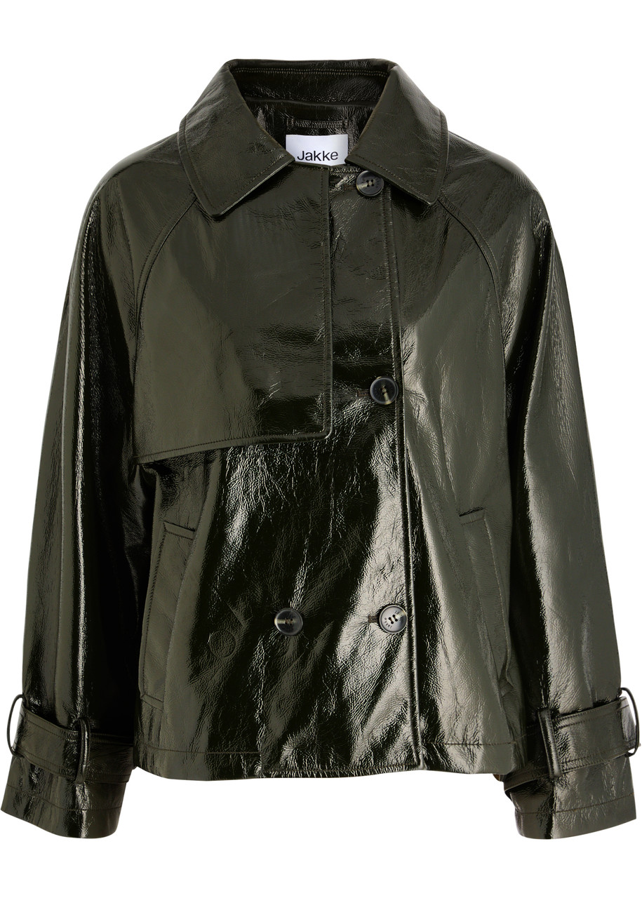 Jakke Winnie Vinyl Short Trench Coat - Dark Green - S (UK8-10 / S)