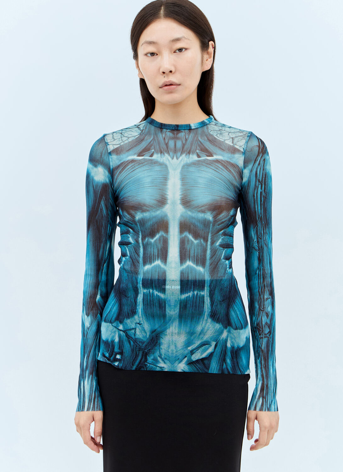 Jean Paul Gaultier Ecorche Mesh Top - Woman Tops Blue Xs