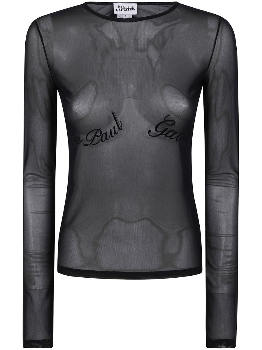 Jean Paul Gaultier Mesh Long Sleeves Top With Velvet Flock " Clothing