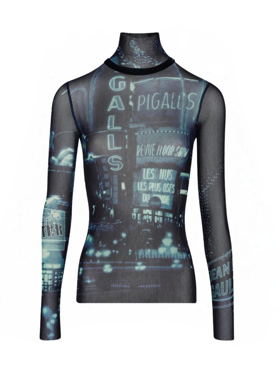 Jean Paul Gaultier Mesh Top Longsleeve Printed "Pigalle" Clothing