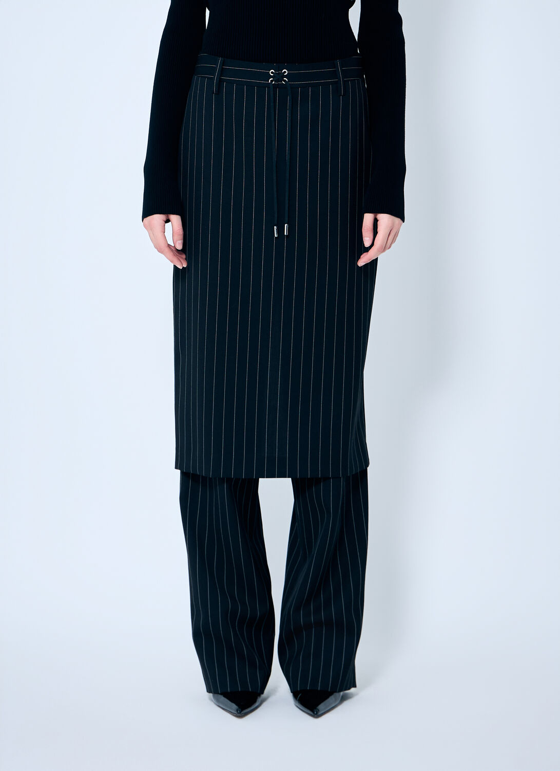 Jean Paul Gaultier Pinstriped Tailored Pants With Skirt Overlay - Woman Pants Black Fr - 40