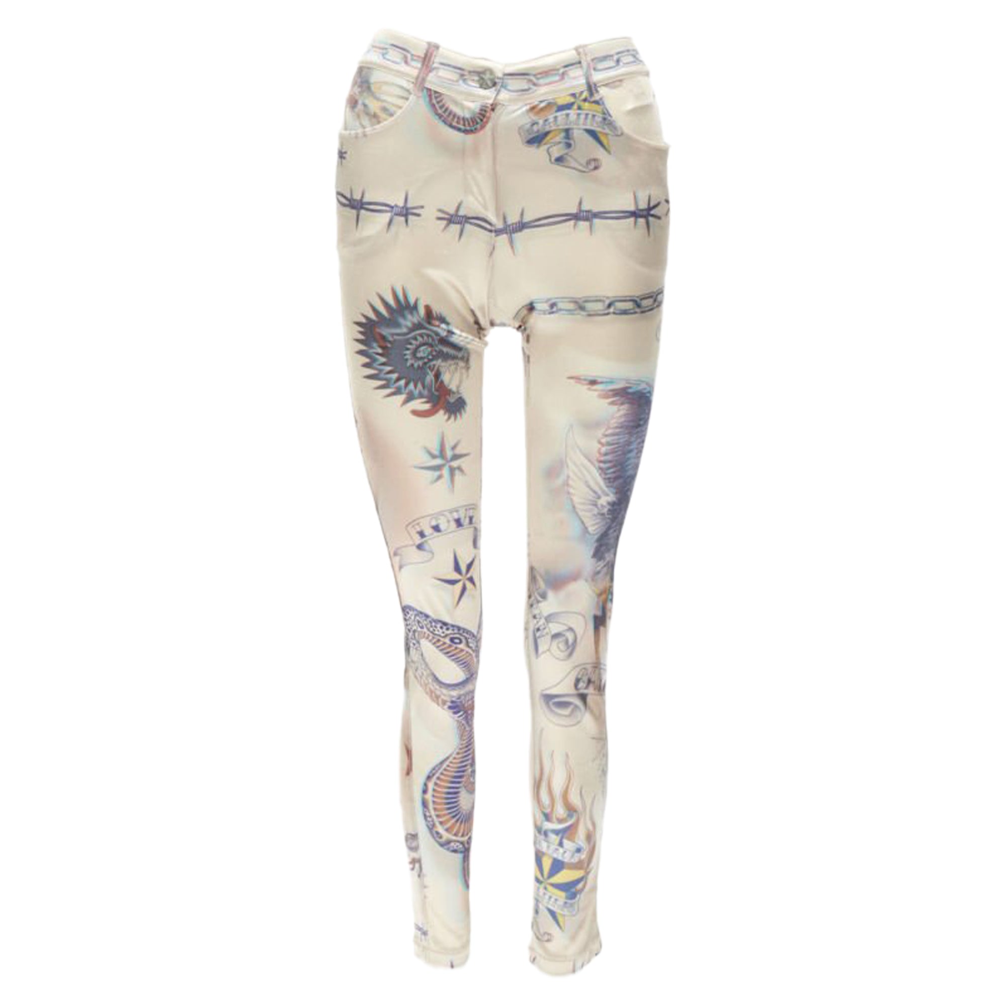 Jean Paul Gaultier Punk Tattoo Print Polyamide Skinny Pants