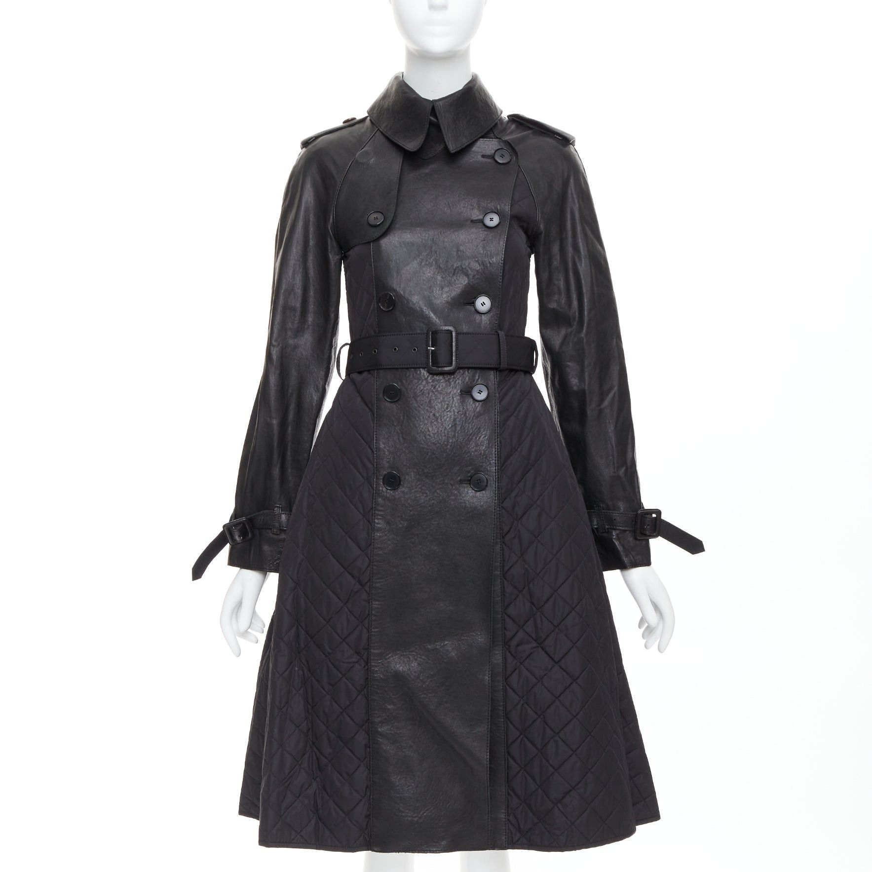 Jean Paul Gaultier Vintage Faux Leather Reversed Quilted Trench Coat It38 Xs in Black, Women's