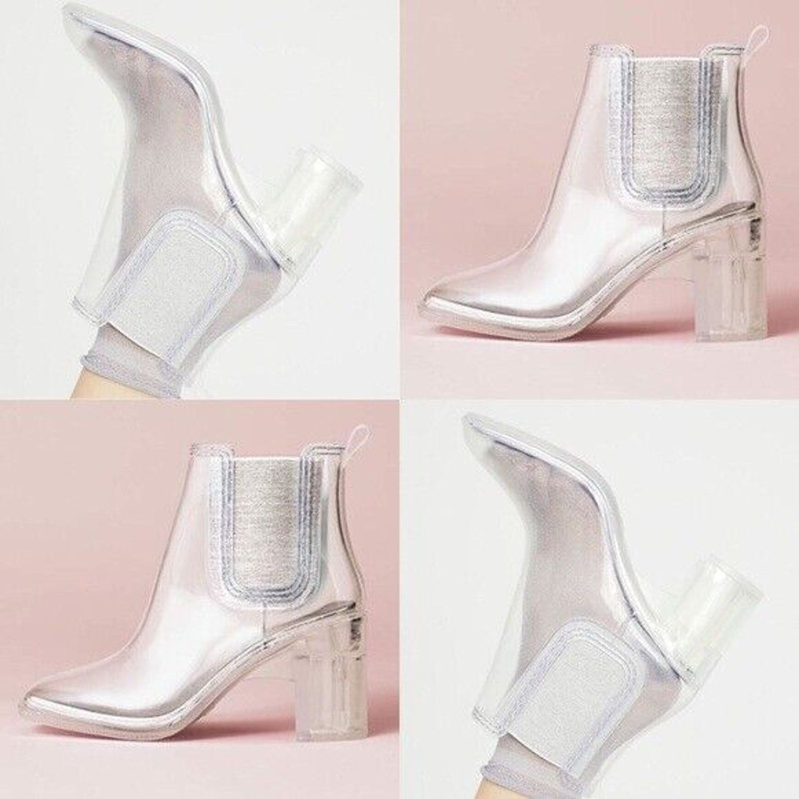 Jeffrey Campbell Clear Silver Hurricane Chelsea Rain Boot 9, Women's