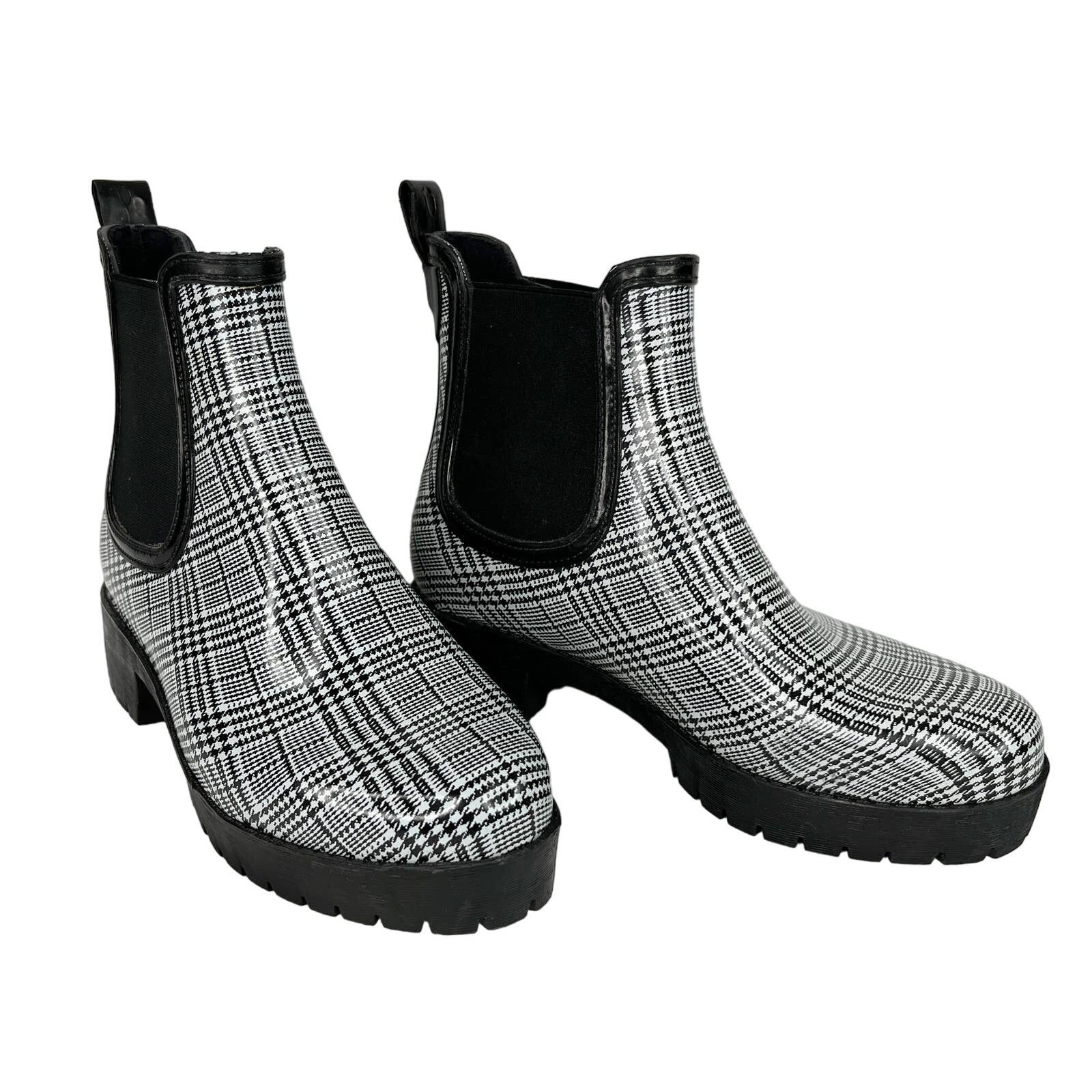 Jeffrey Campbell Cloudy Chelsea Plaid Rain Boots Eu 38 Us 7 in Black, Women's