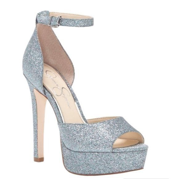 Jessica Simpson Heels Stilettos Shoes Pumps Platform Beeya W in Blue Glitter, Women's (Size 9.5)