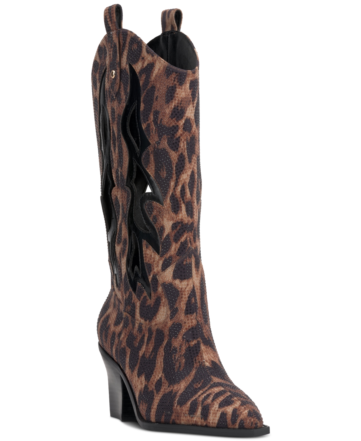 Jessica Simpson Women's Ginika Rhinestone Chop-Out Knee-High Cowboy Boots - Natural Leopard Rhinestone