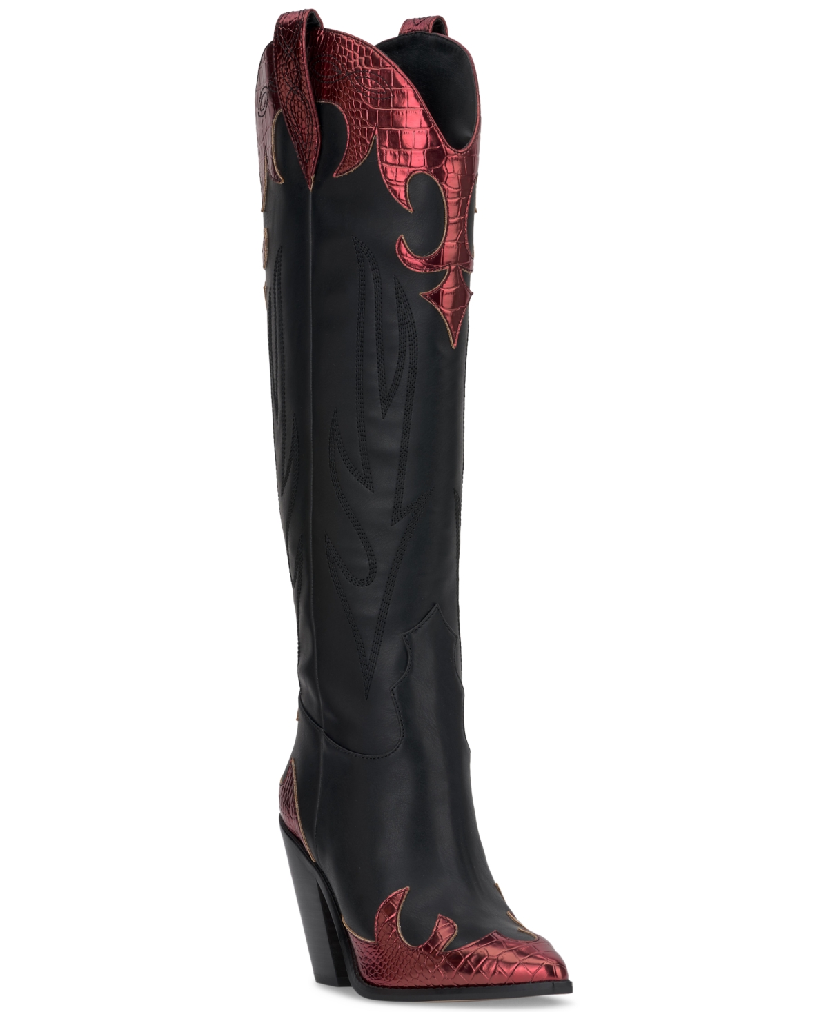 Jessica Simpson Women's Rhetta Flame Knee-High Cowboy Boots - Black/Oxblood