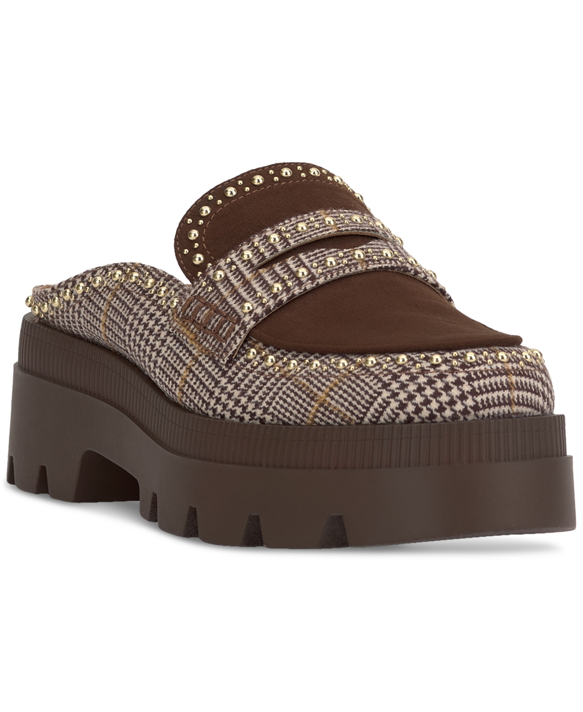 Jessica Simpson Women's Uma Platform Lug-Sole Tailored Slip-On Loafers - Dark Brown/Natural Plaid Multi