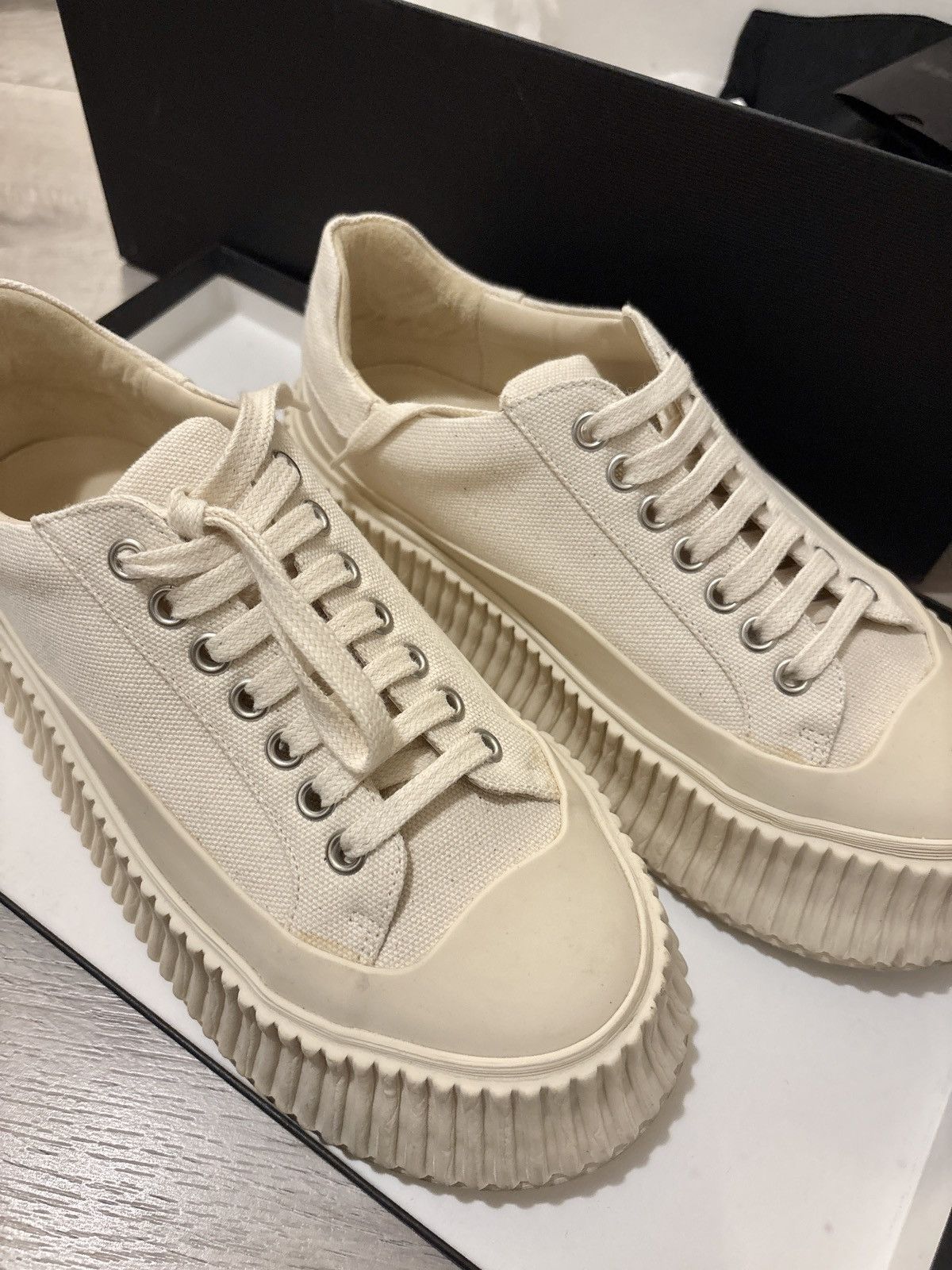 Jil Sander Canvas Platform Shoes in Off White, Women's (Size 5)