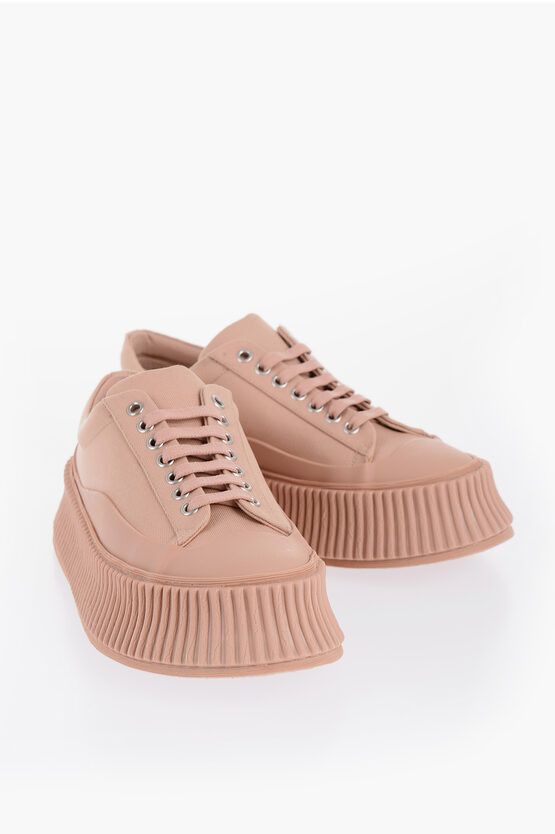 Jil Sander Lace-Up Canvas Sneakers With Chunky Sole in Pink, Women's (Size 6)