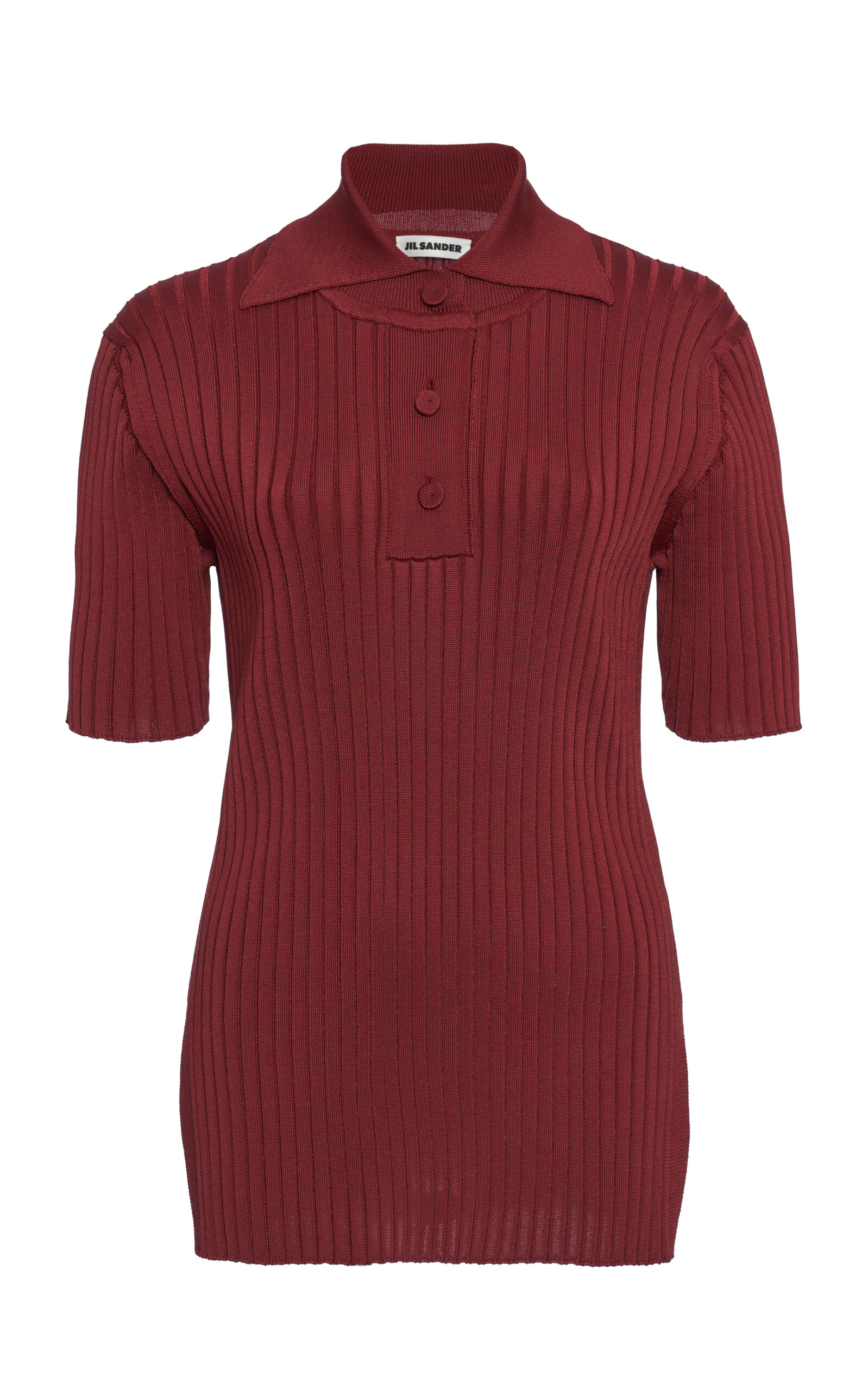 Jil Sander - Ribbed-Knit Polo Top - Red - EU 32 - Moda Operandi