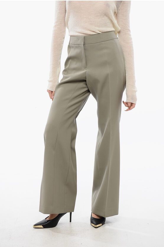 Jil Sander Wool Straight-Leg Pants in Green, Women's (Size 32)