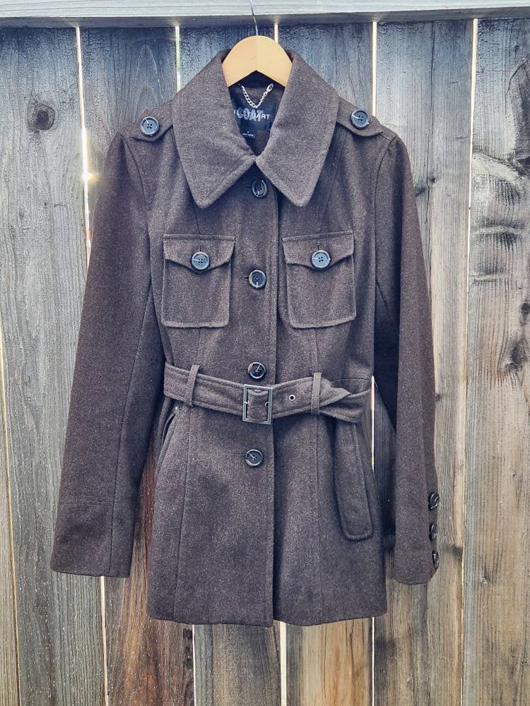 Jill Stuart Vintage Military Style Coat With Pleating in Back. Wool Blend. Size Medium