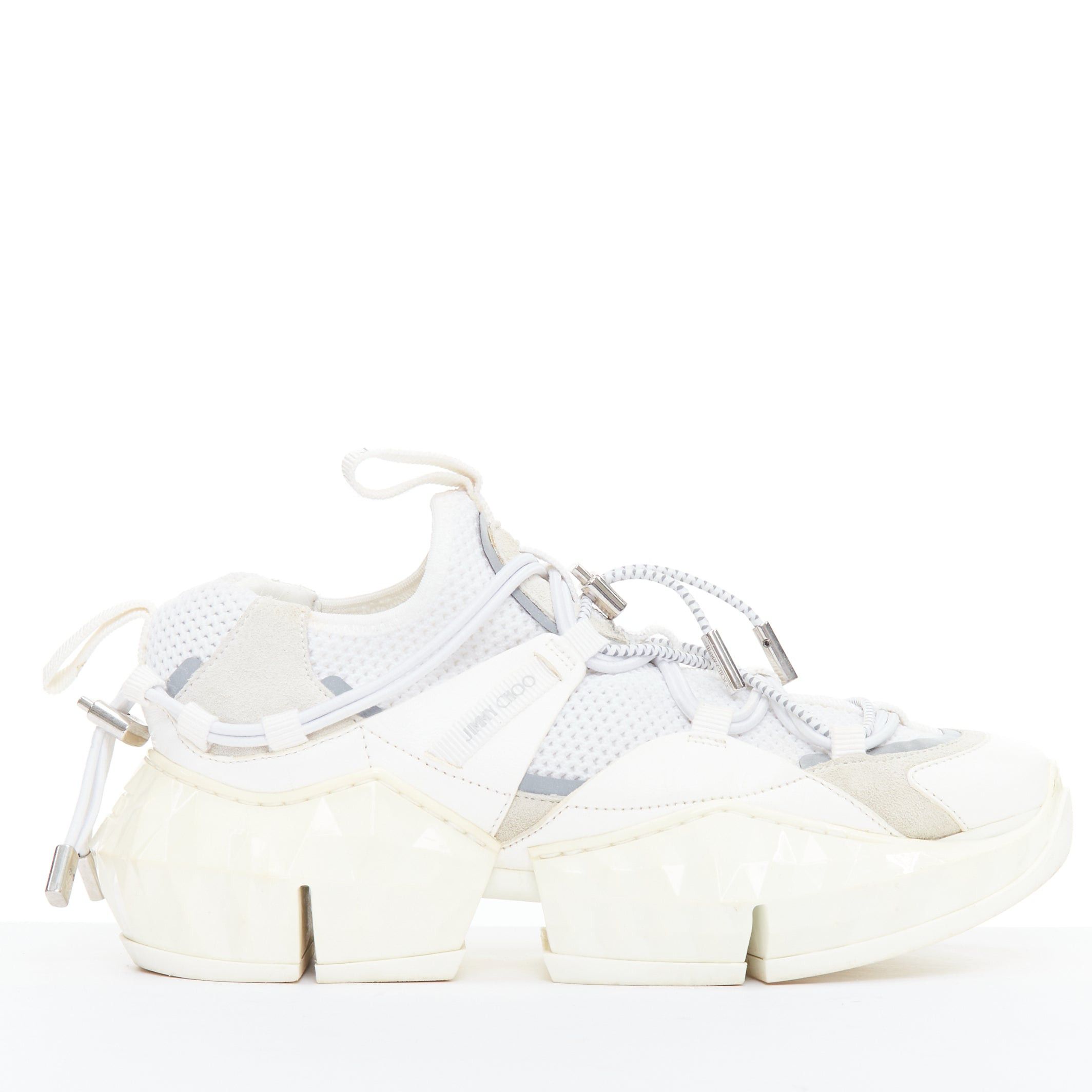 Jimmy Choo Diamond Trail White Faceted Chunky Sole Sneakers Eu36, Women's