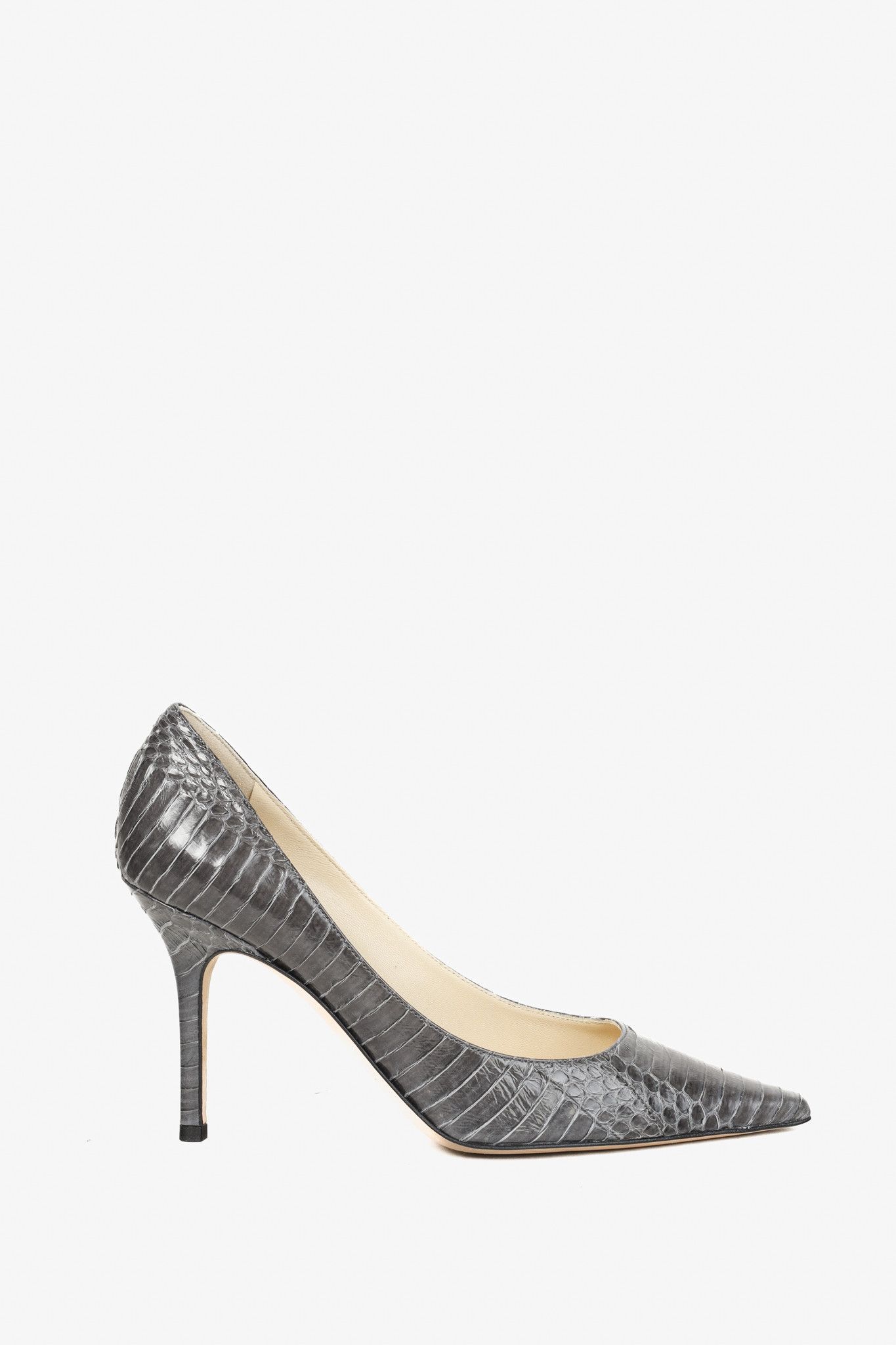 Jimmy Choo Grey Pointed Toe Snake Texture Stilettos Shoes, Women's (Size 6)