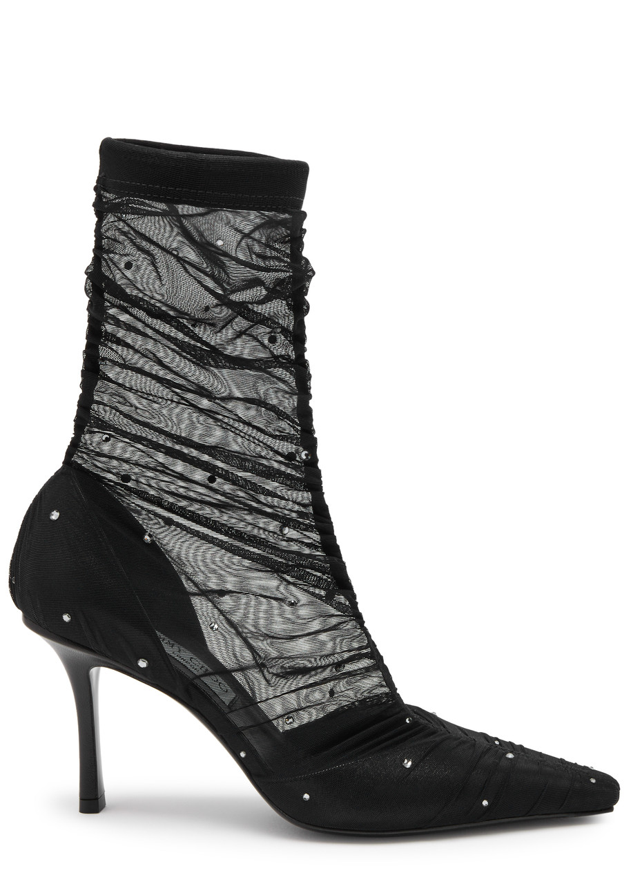 Jimmy Choo Lotta 85 Embellished Mesh Sock Boots - Black - 36 (IT36 / UK3)