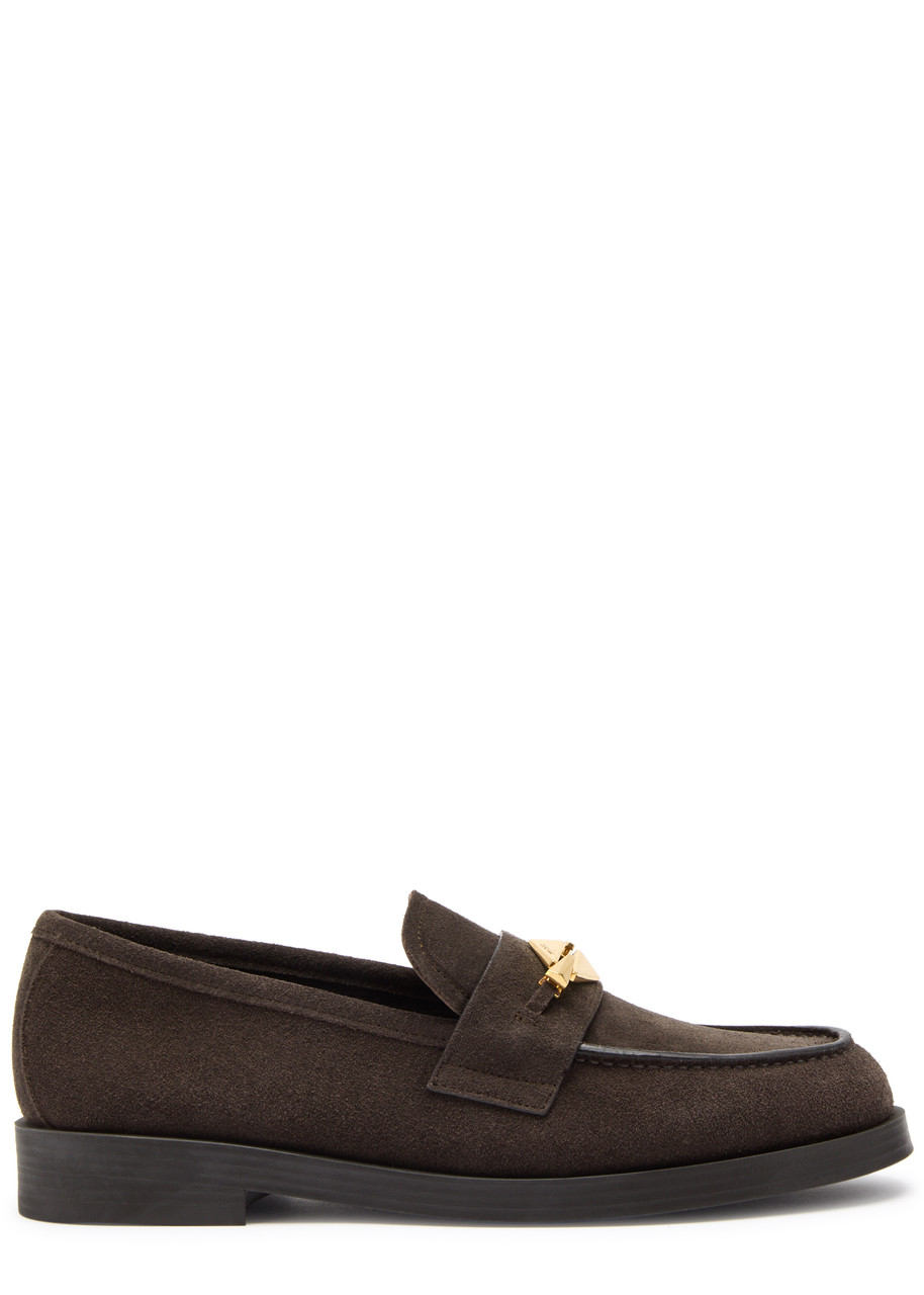 Jimmy Choo Maddie Diamond Suede Loafers - Brown - 37 (IT37 / UK4)