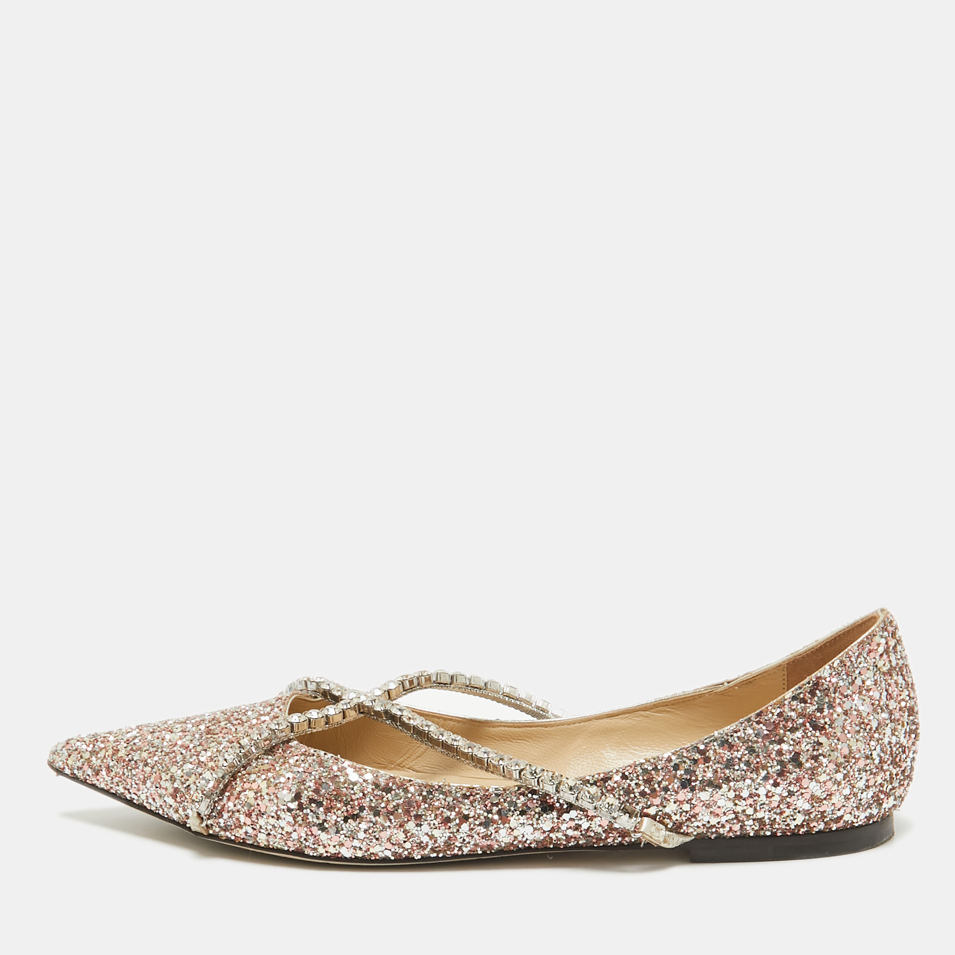 Jimmy Choo Metallic Glitter Crystal Embellished Ballet Flats Size 40.5