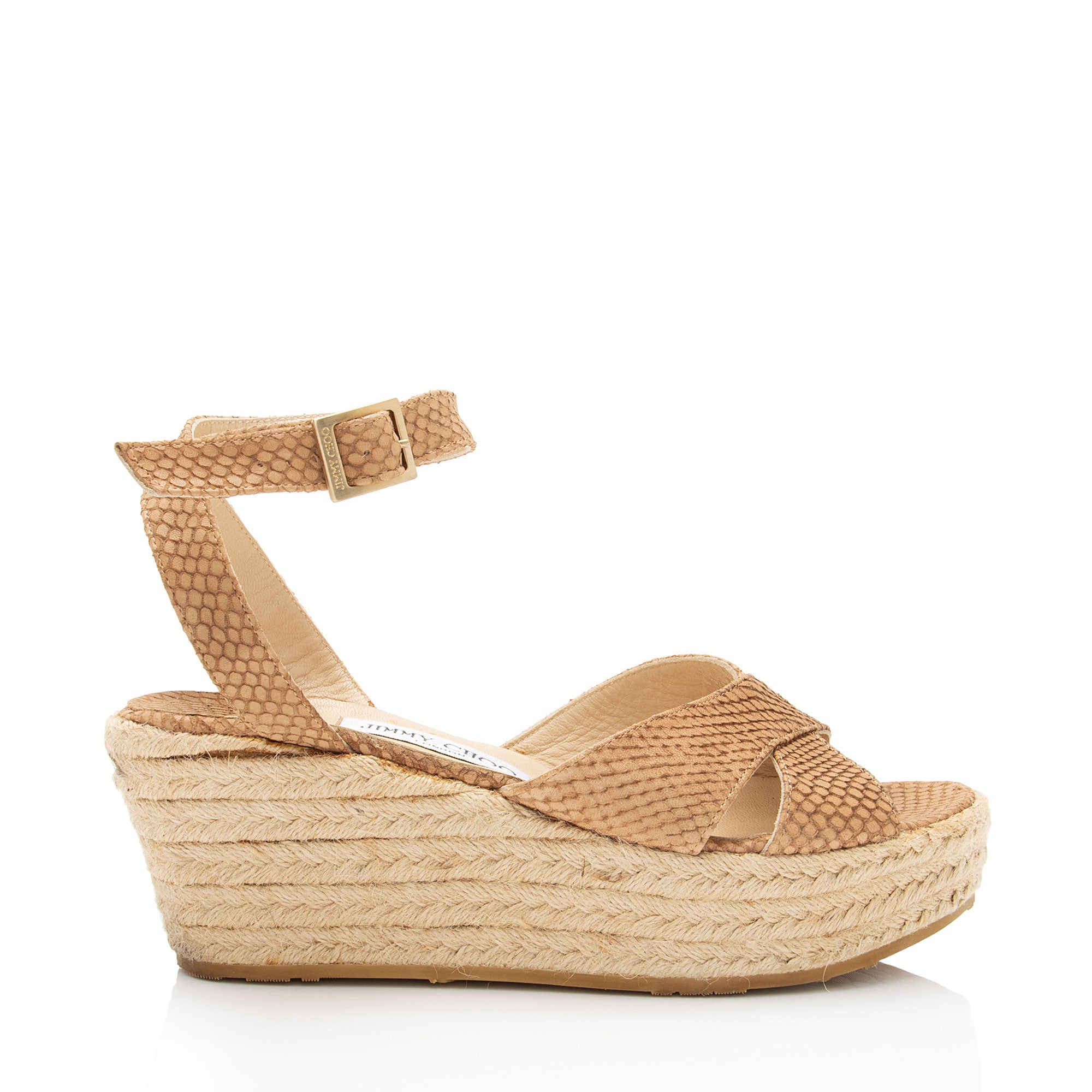 Jimmy Choo Python Embossed Leather Phoenix Wedge Espadrilles