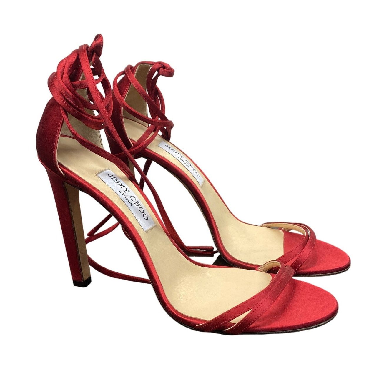 Jimmy Choo Red Lace Ankle Wrap Peep Toe Stilettos Heel Shoes 41, Women's (Size 11)