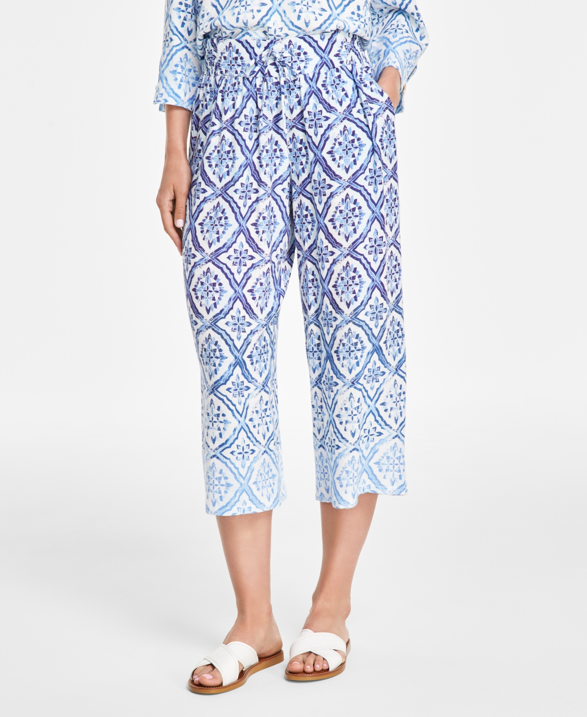 Jm Collection Petite Cropped Ombre Pants, Created for Macy's - Watery Blue Combo