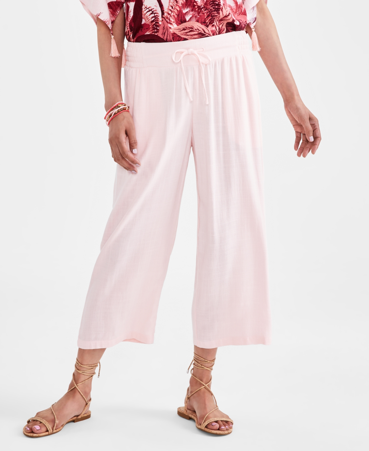 Jm Collection Petite Cropped Wide-Leg Pants, Created for Macy's - Creamy Berry