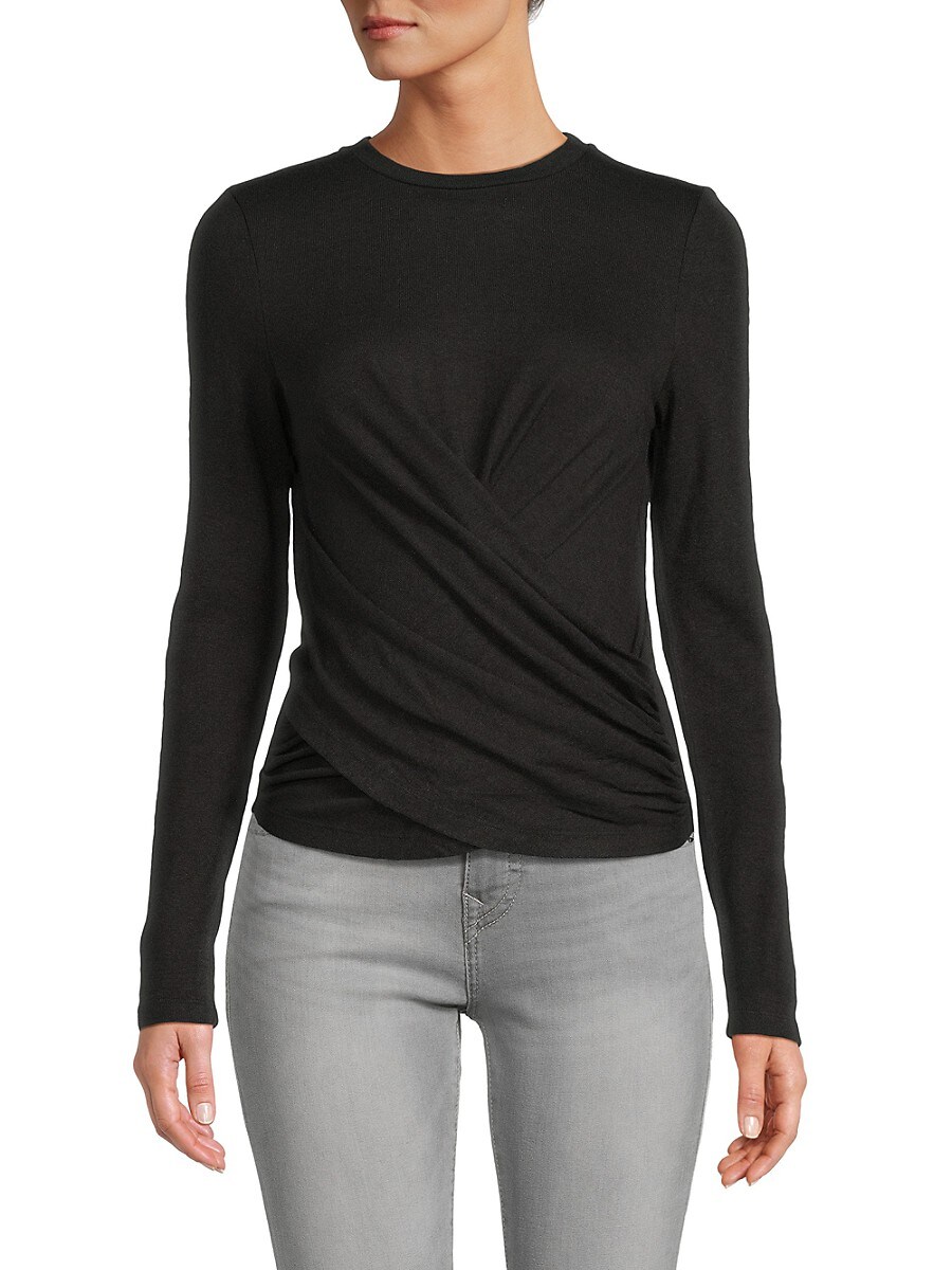 Joe's Jeans Women's Long Sleeve Twist Faux Wrap Top - Black - Size M