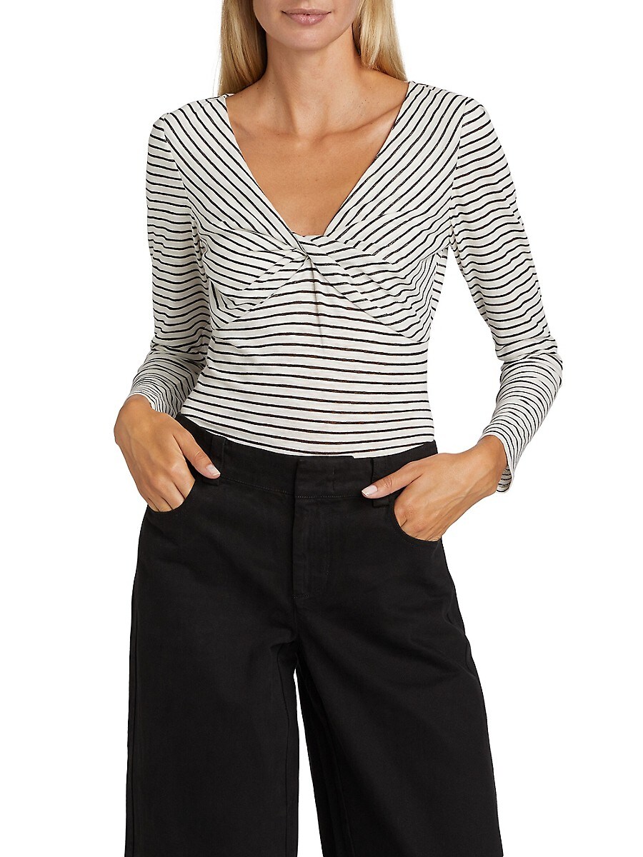 Joe's Jeans Women's The Ava Stripe Twist Long-Sleeve Top - Black White Stripe - Size L