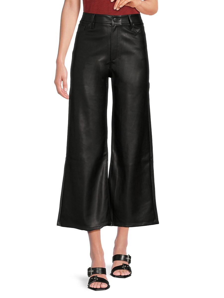 Joe's Jeans Women's Vegan Leather Cropped Wide Leg Pants - Black - Size 24 (0)