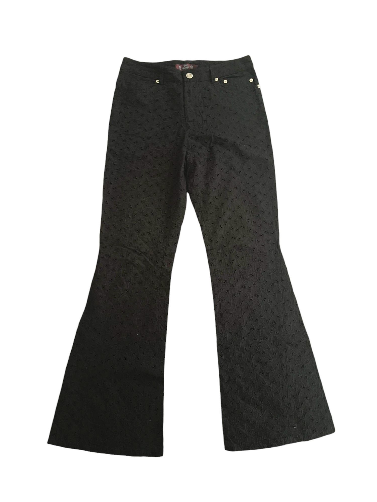 John Galliano 1990S Bootcut Black Embroidered Pants, Women's (Size 27)